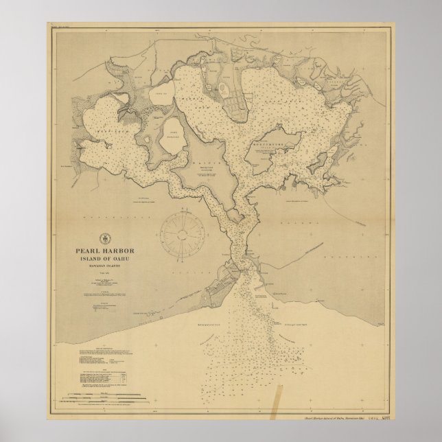 Póster Mapa de época de Pearl Harbor HI (1907) (Frente)