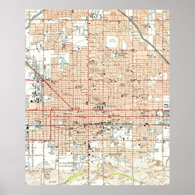 Póster Mapa de época de Phoenix Arizona (1952) (Frente)