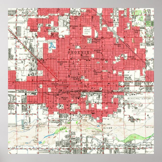 Póster Mapa de época de Phoenix Arizona (1952) 3 (Frente)