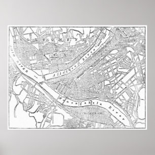 Póster Mapa de época de Pittsburgh (1885)