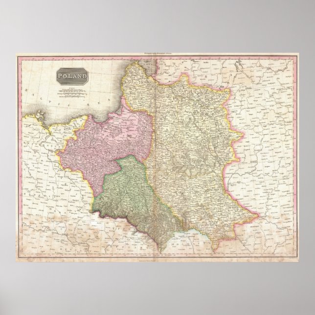 Póster Mapa de época de Polonia (1818) (Frente)