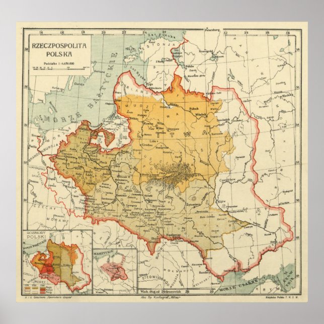 Póster Mapa de época de Polonia (1921) (Frente)