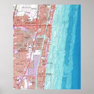 Póster Mapa de época de Pompano Beach Florida (1962)