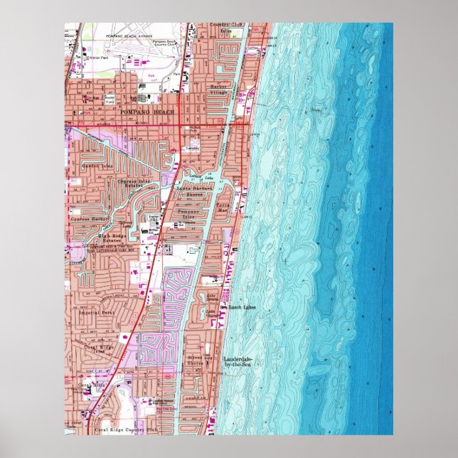 Póster Mapa de época de Pompano Beach Florida (1962) (Frente)
