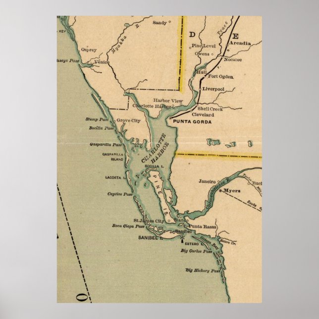 Póster Mapa de época de Port Charlotte Florida (1896) (Frente)