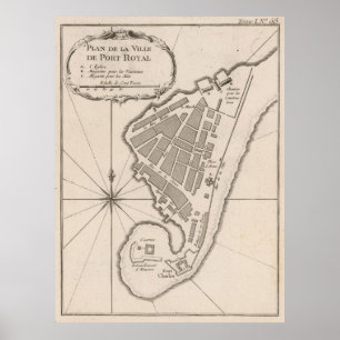 Póster Mapa de época de Port Royal Jamaica (1764)