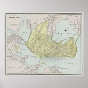 Póster Mapa de época de Portland Maine (1889)
