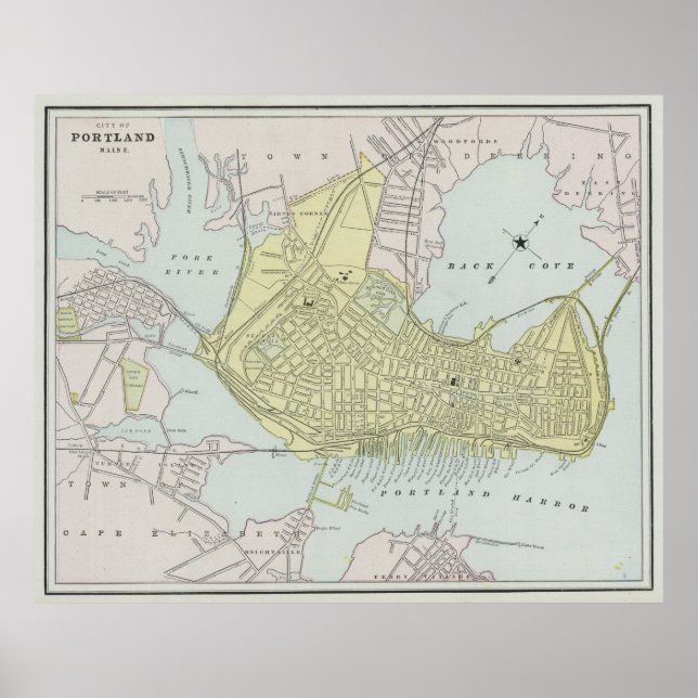 Póster Mapa de época de Portland Maine (1889) (Frente)