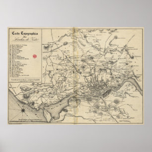 Póster Mapa de época de Porto Portugal (1835)