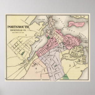 Póster Mapa de época de Portsmouth NH (1877)