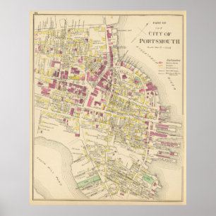 Póster Mapa de época de Portsmouth NH (1892)