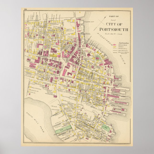 Póster Mapa de época de Portsmouth NH (1892) (Frente)