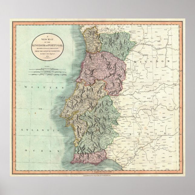 Póster Mapa de época de Portugal (1801) (Frente)