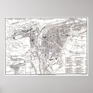 Póster Mapa de época de Praga (1858)