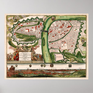 Póster Mapa de época de Praga República Checa (1730)