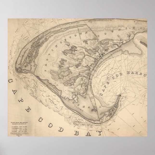 Póster Mapa de época de Provincetown (1836) (Frente)