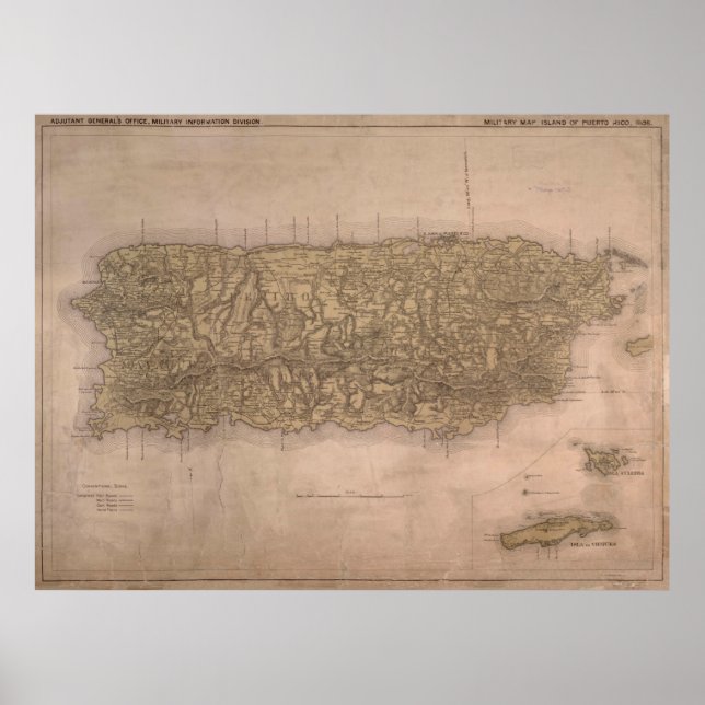 Póster Mapa de época de Puerto Rico (1898) (Frente)
