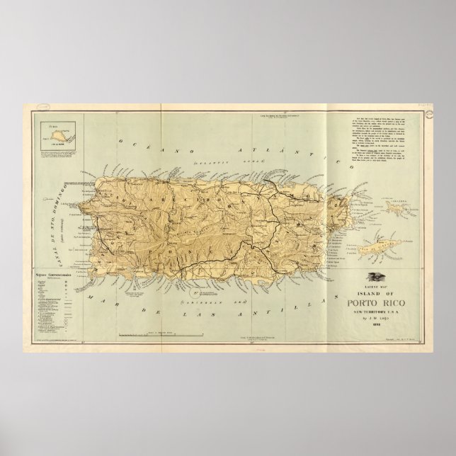 Póster Mapa de época de Puerto Rico (1898) (Frente)