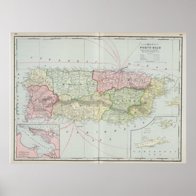 Póster Mapa de época de Puerto Rico (1901) (Frente)