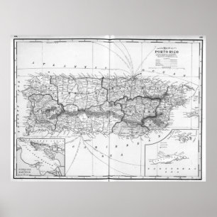 Póster Mapa de época de Puerto Rico (1901) BW