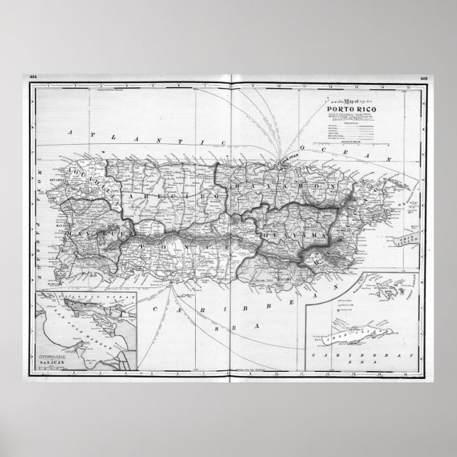 Póster Mapa de época de Puerto Rico (1901) BW (Frente)