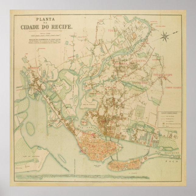 Póster Mapa de época de Recife Brasil (1906) (Frente)