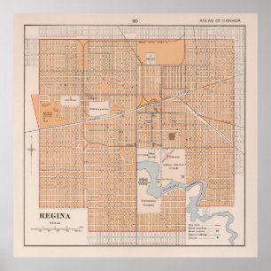 Póster Mapa de época de Regina Saskatchewan (1915)