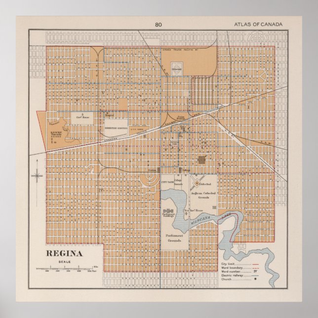 Póster Mapa de época de Regina Saskatchewan (1915) (Frente)