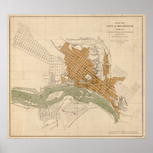 Póster Mapa de época de Richmond VA (1864)