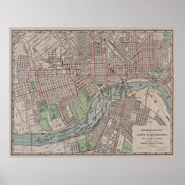 Póster Mapa de época de Richmond VA (1914) (Frente)