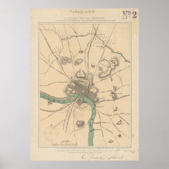 Póster Mapa de época de Richmond Virginia (1867) (Frente)