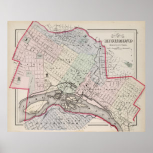 Póster Mapa de época de Richmond Virginia (1884)