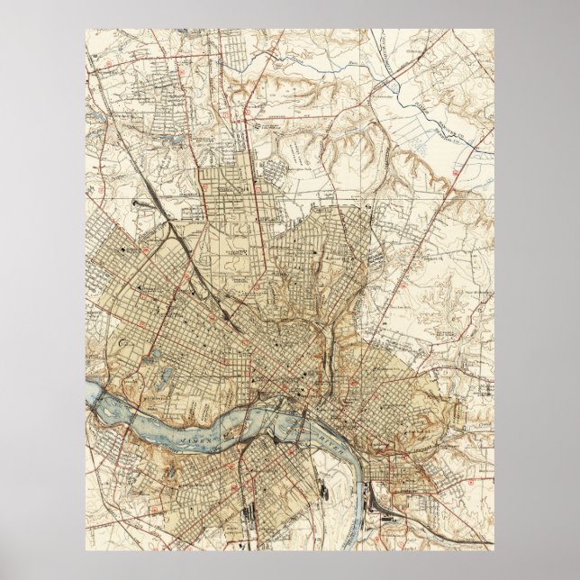 Póster Mapa de época de Richmond Virginia (1934) (Frente)