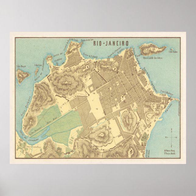 Póster Mapa de época de Río de Janeiro Brasil (1858) (Frente)