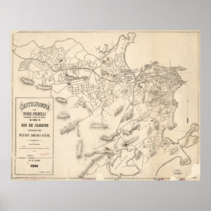 Póster Mapa de época de Río de Janeiro Brasil (1896)