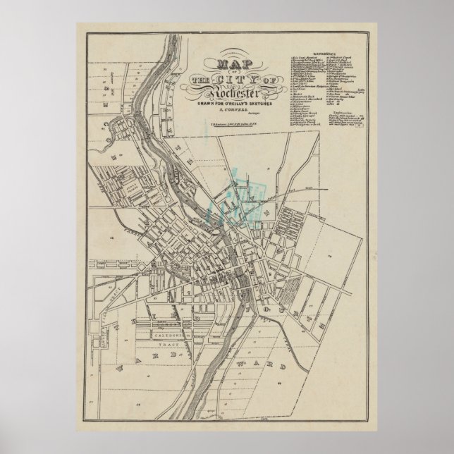 Póster Mapa de época de Rochester NY (1838) (Frente)
