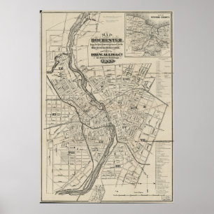 Póster Mapa de época de Rochester NY (1872)