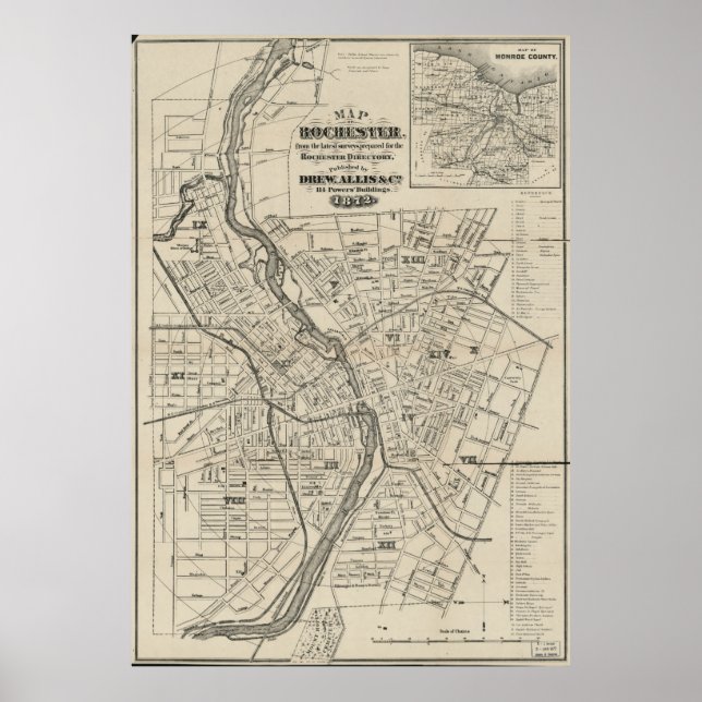 Póster Mapa de época de Rochester NY (1872) (Frente)