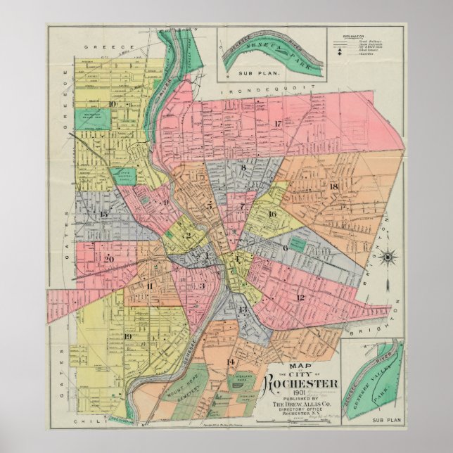 Póster Mapa de época de Rochester NY (1901) (Frente)