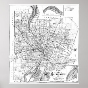 Póster Mapa de época de Rochester NY (1901) BW