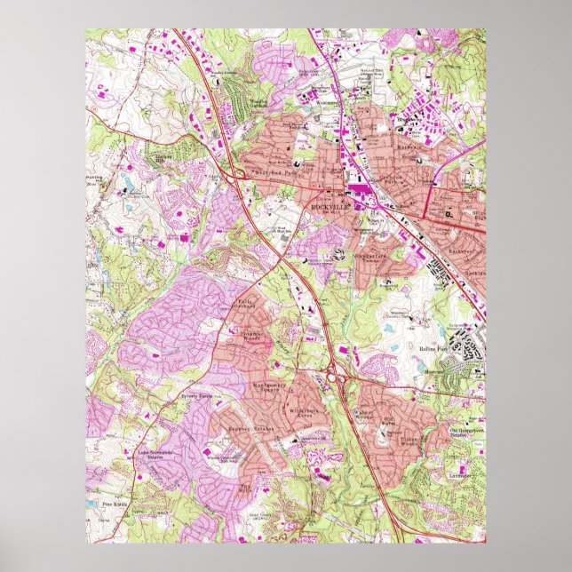 Póster Mapa de época de Rockville Maryland (1965) (Frente)