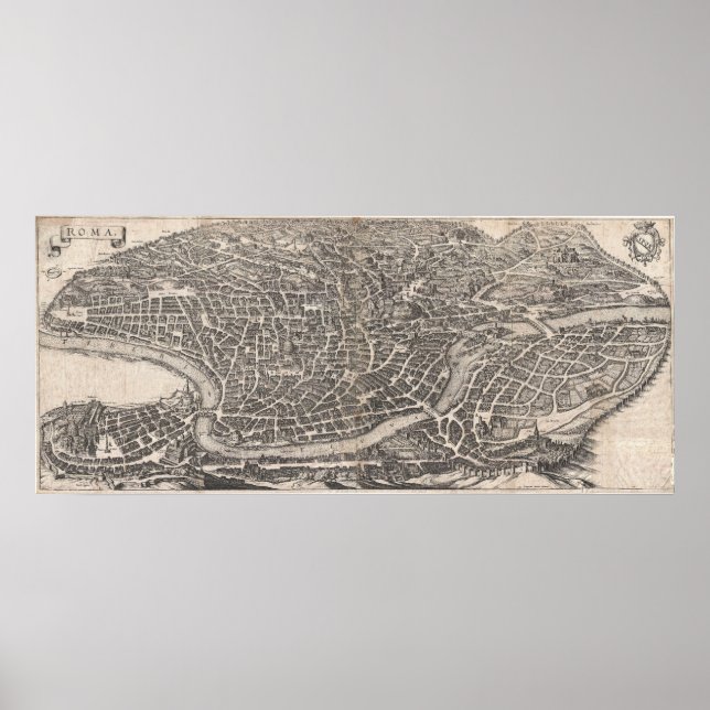 Póster Mapa de época de Roma Italia (1652) (Frente)