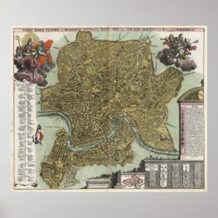 Póster Mapa de época de Roma Italia (1716)