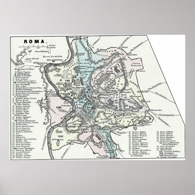 Póster Mapa de época de Roma Italia (1862) (Frente)
