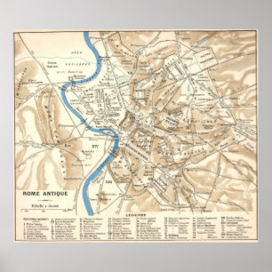 Póster Mapa de época de Roma Italia (1870)