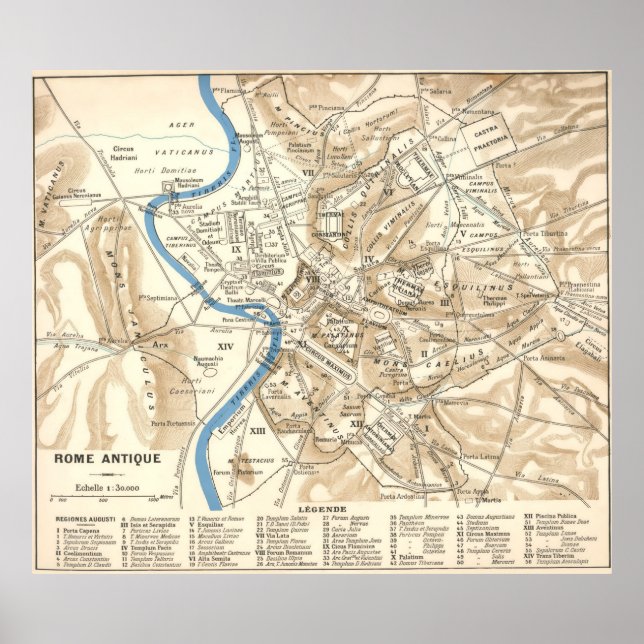 Póster Mapa de época de Roma Italia (1870) (Frente)