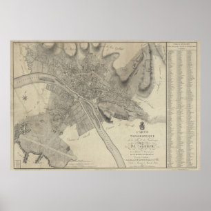 Póster Mapa de época de Rouen France (años 1700)