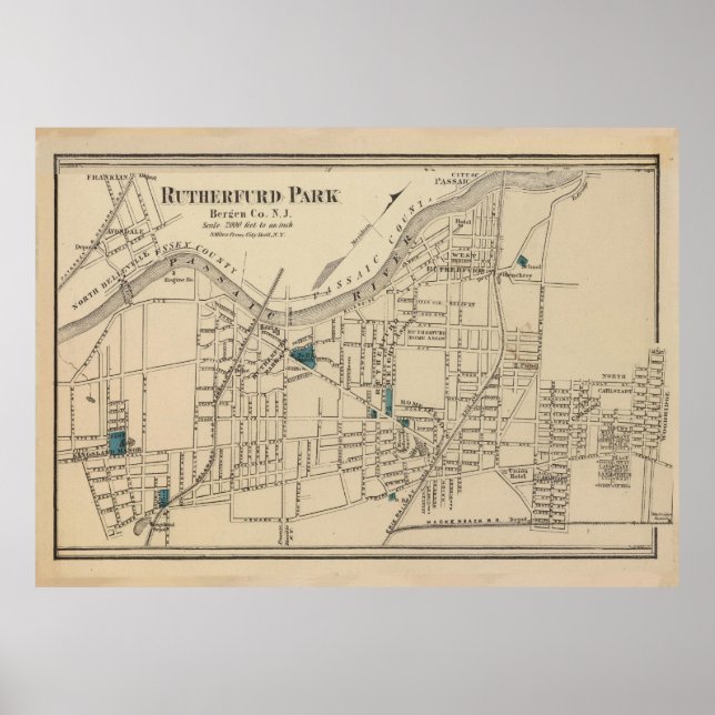 Póster Mapa de época de Rutherford NJ (1872) (Frente)