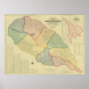 Póster Mapa de época de Saint Kitts (1828)