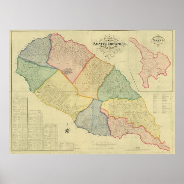 Póster Mapa de época de Saint Kitts (1828) (Frente)